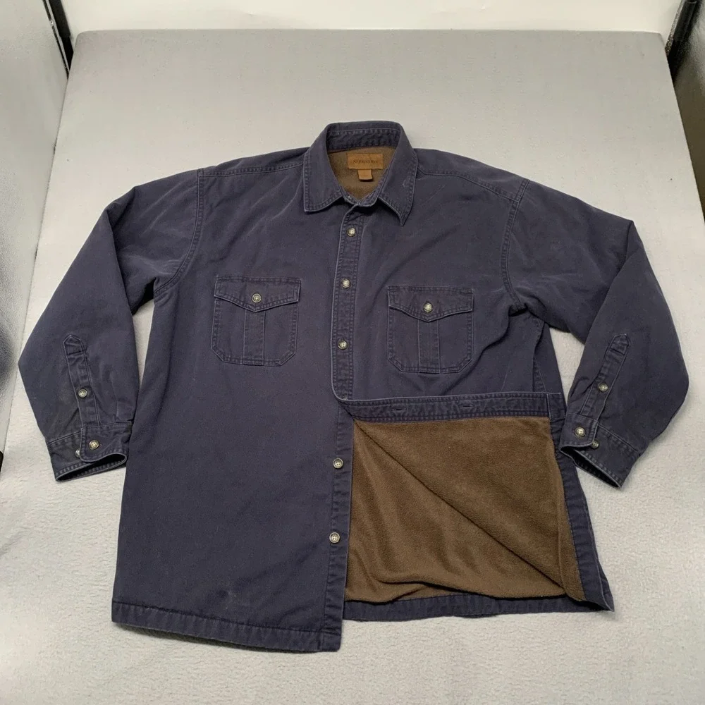 St.‎ Johns Bay Fleece Sherpa Lined Shirt Blue Shacket Mens Size X-Large Vintage
